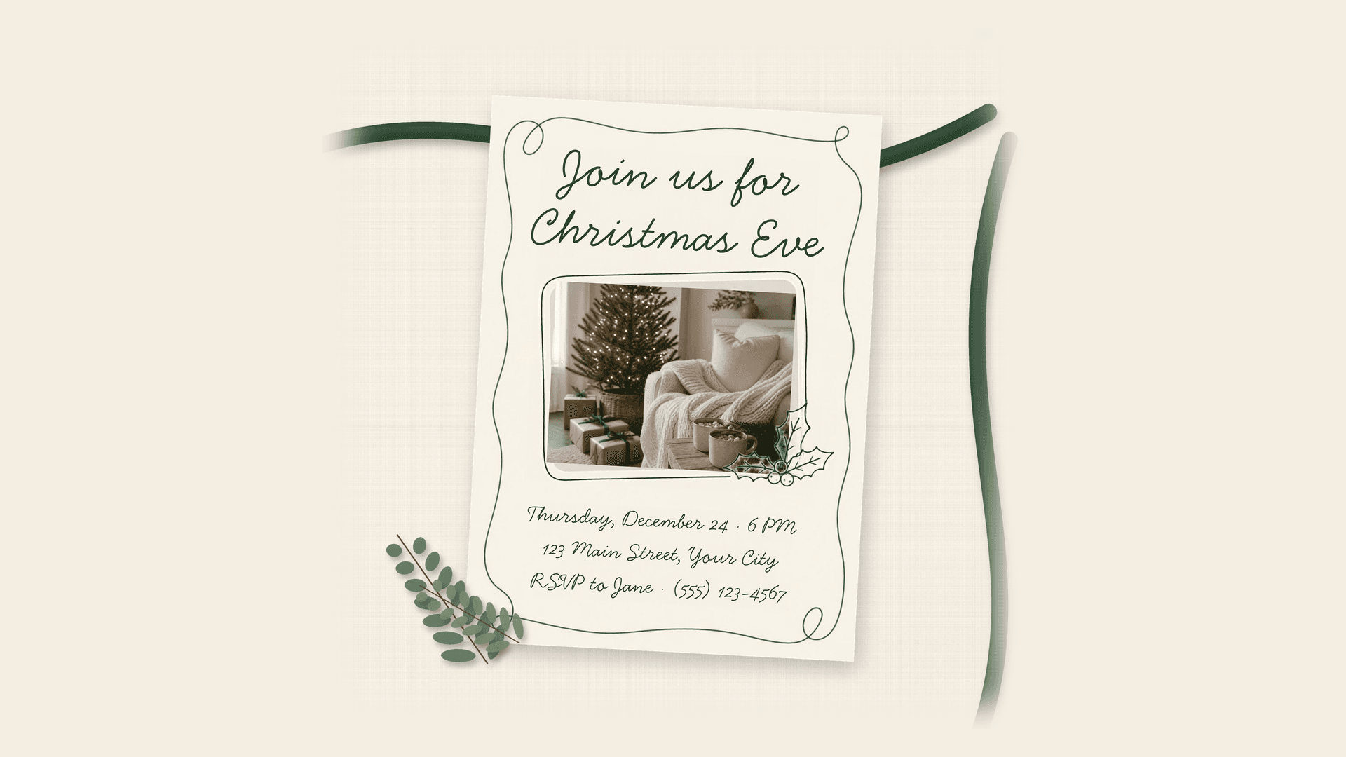 Christmas Eve Photo Invitation, Editable Canva