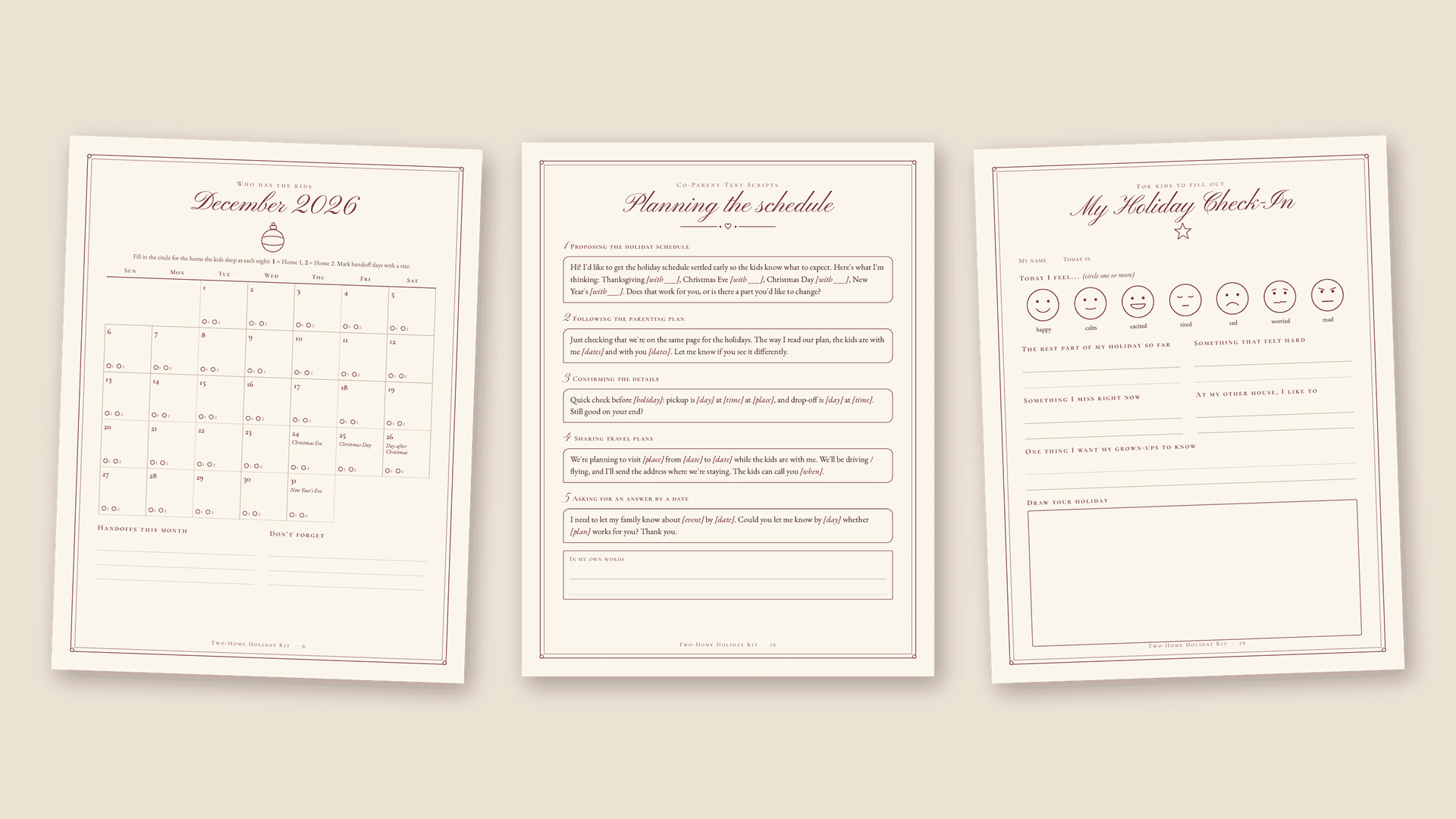 Two-Home Holiday Kit | Printable Planner