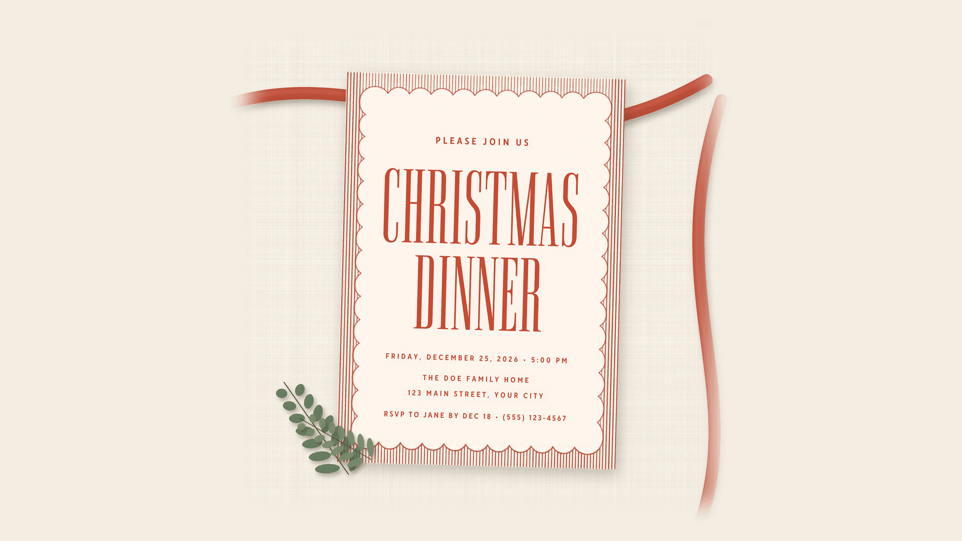 Christmas Dinner Invitation, Editable Canva