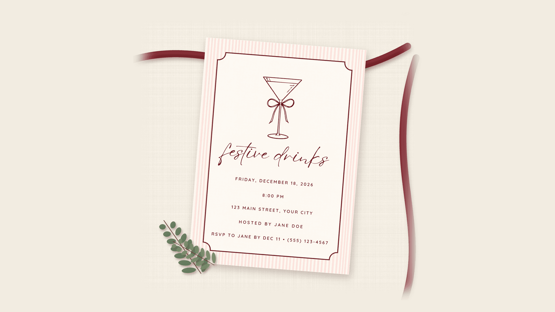 Festive Drinks Cocktail Party Invite, Editable
