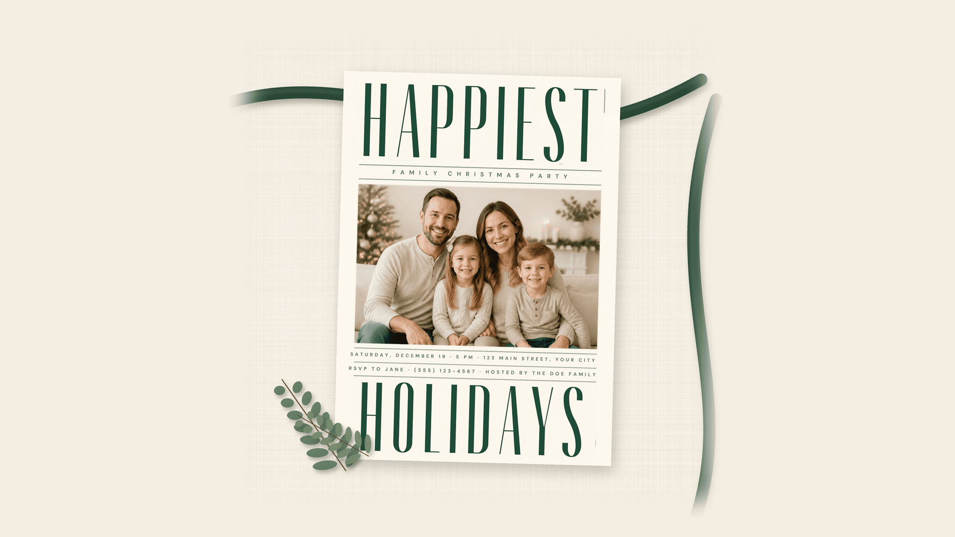 Happiest Holidays Photo Invite, Canva Template
