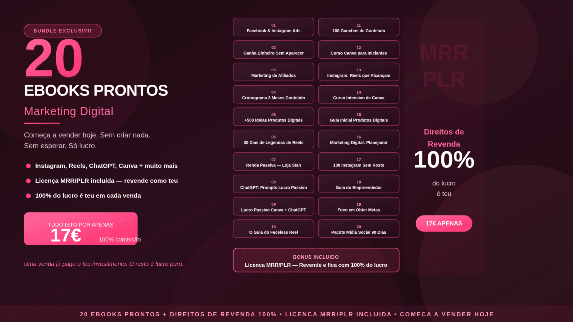 20 Ebooks PRONTOS + Direitos de Revenda 100%