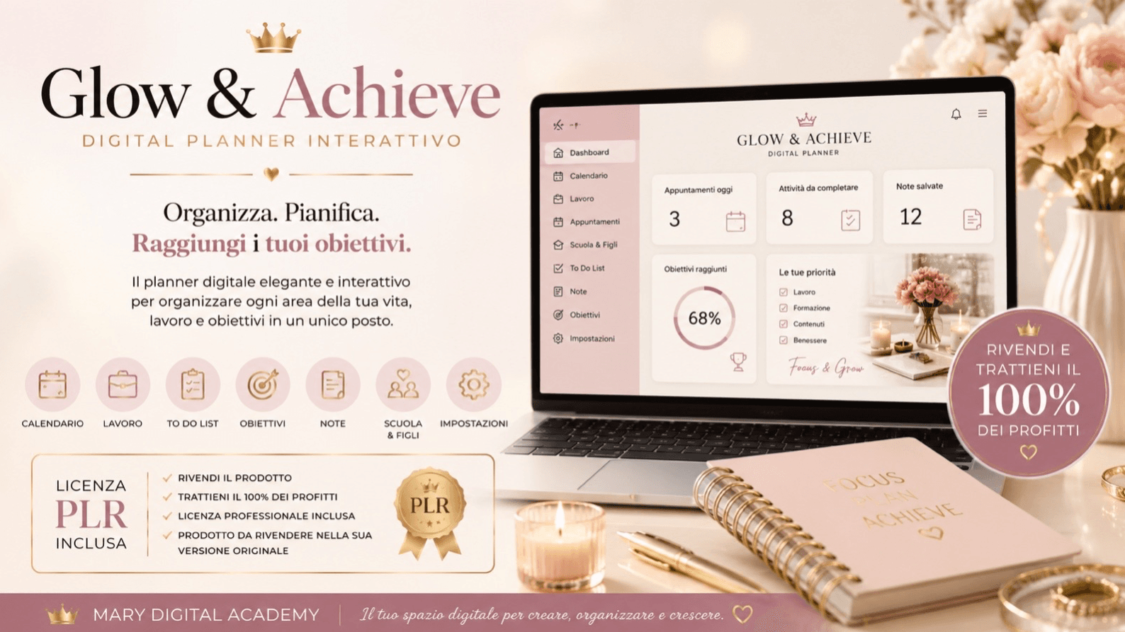 ✨ Glow & Achieve – Digital Planner Interattivo+PLR