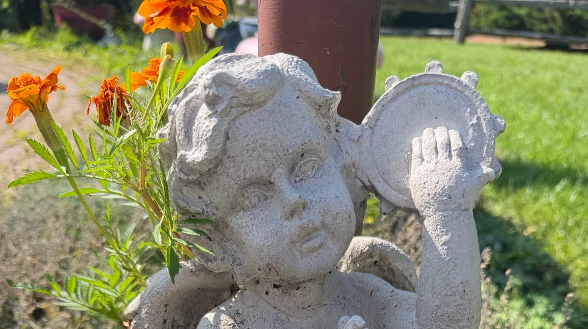 Vintage-Style Cherub with Tambourine Statue