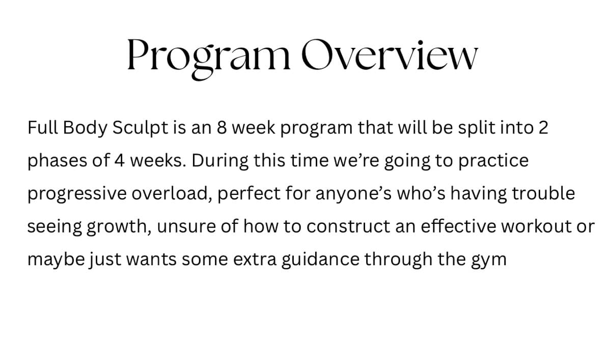 Full Body Sculpt 8 week Program
