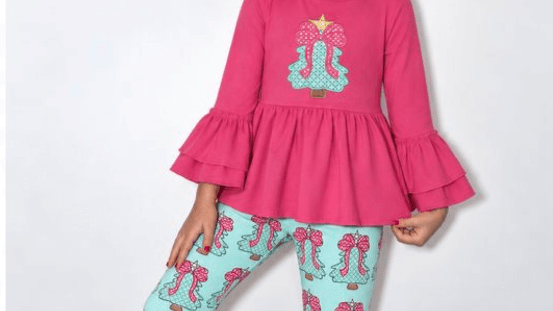 Pink and Aqua Christmas Tree Bell Outfit 