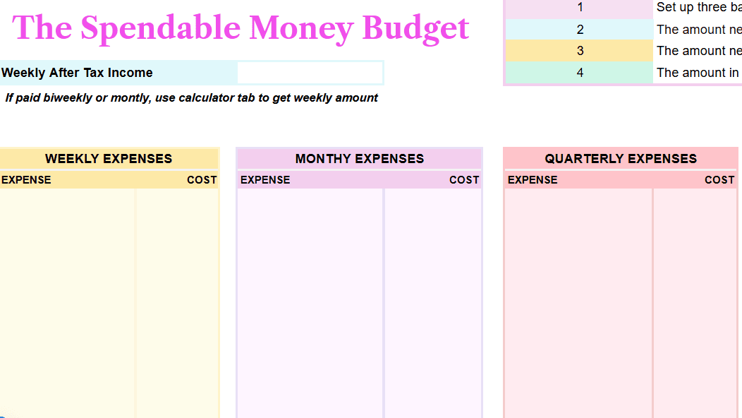 The Spendable Money Budget Spreadsheet