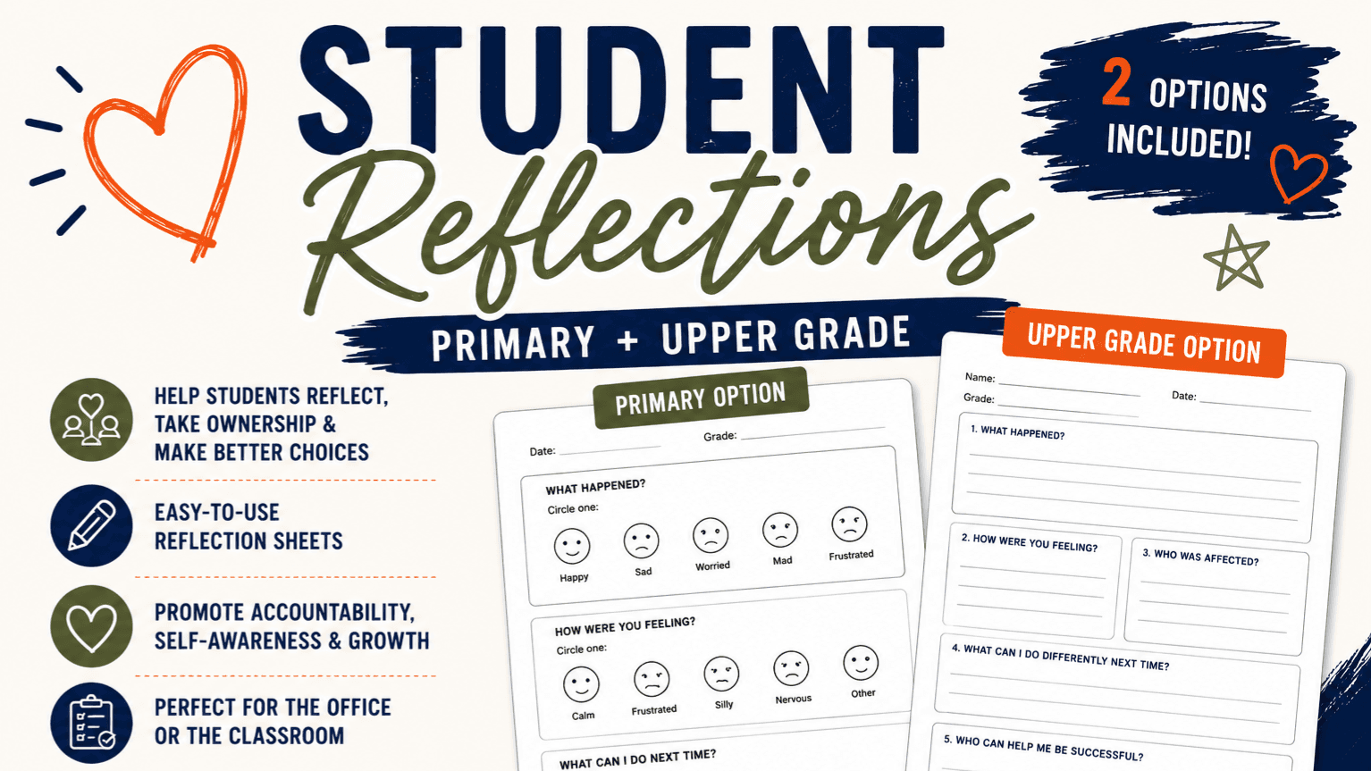 Student Reflection Sheets | Primary + Upper Grade
