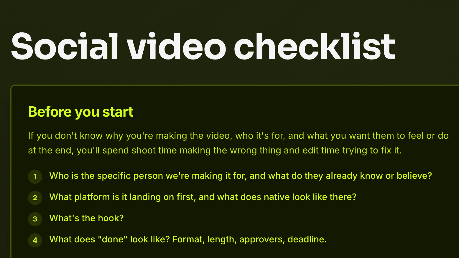 Social video checklist