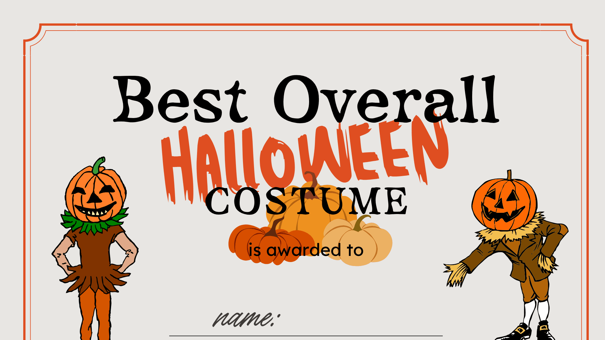 Best Halloween Costume Certificate
