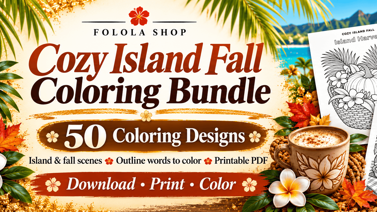 Cozy Island Fall Coloring Book | 50 Pages