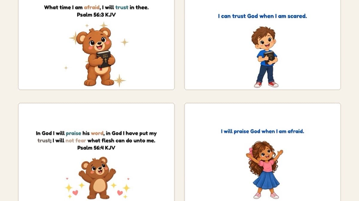 Free Scripture Flashcards on Fear for kids