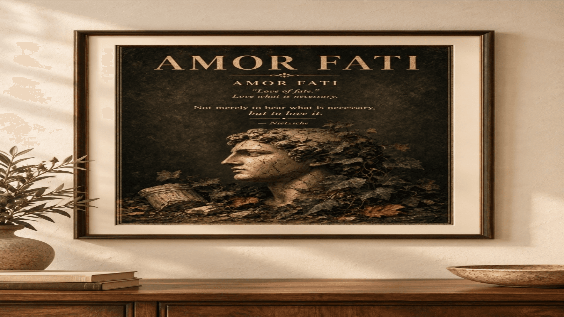 Amor Fati — Nietzsche Quote Marble Bust Wall Art 