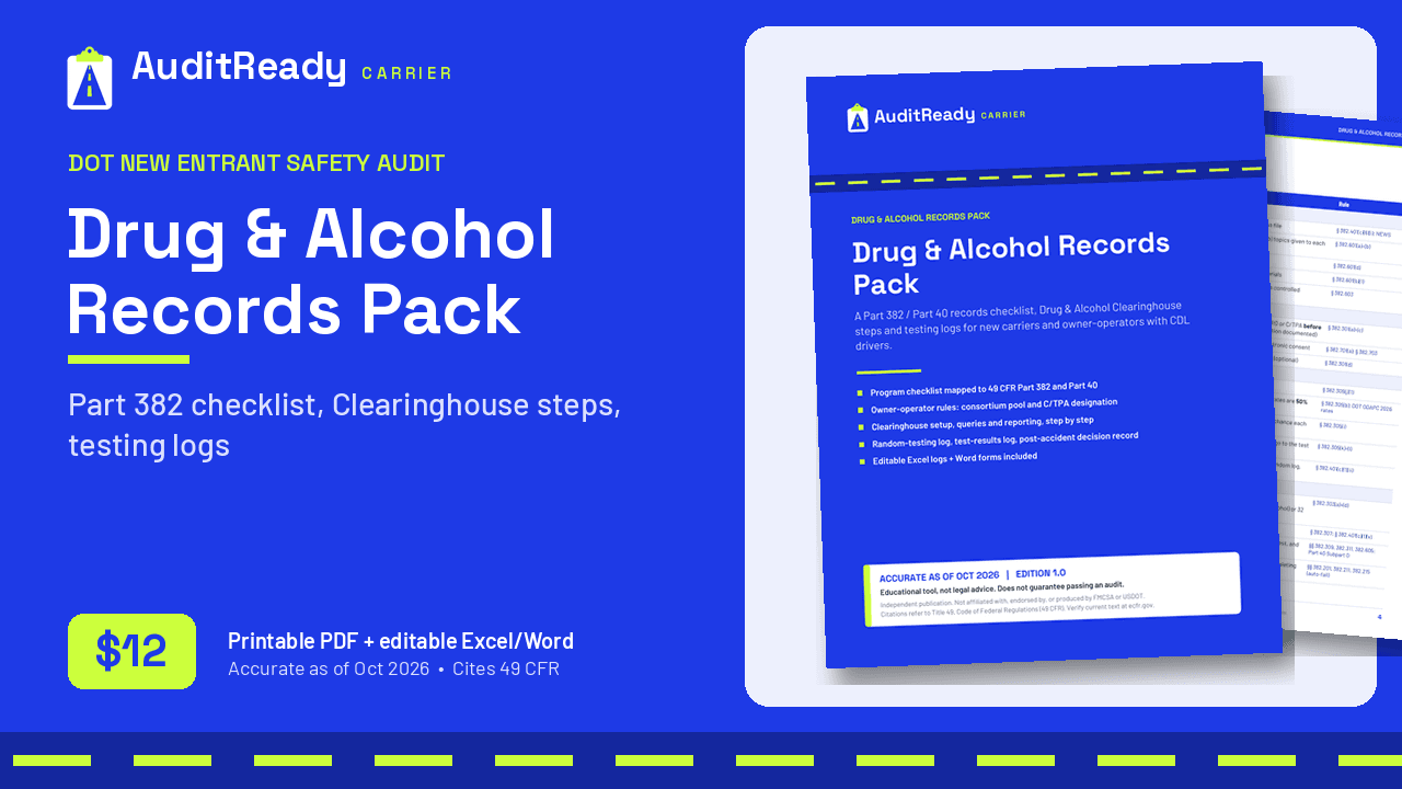 Drug & Alcohol Records Pack for New Carriers