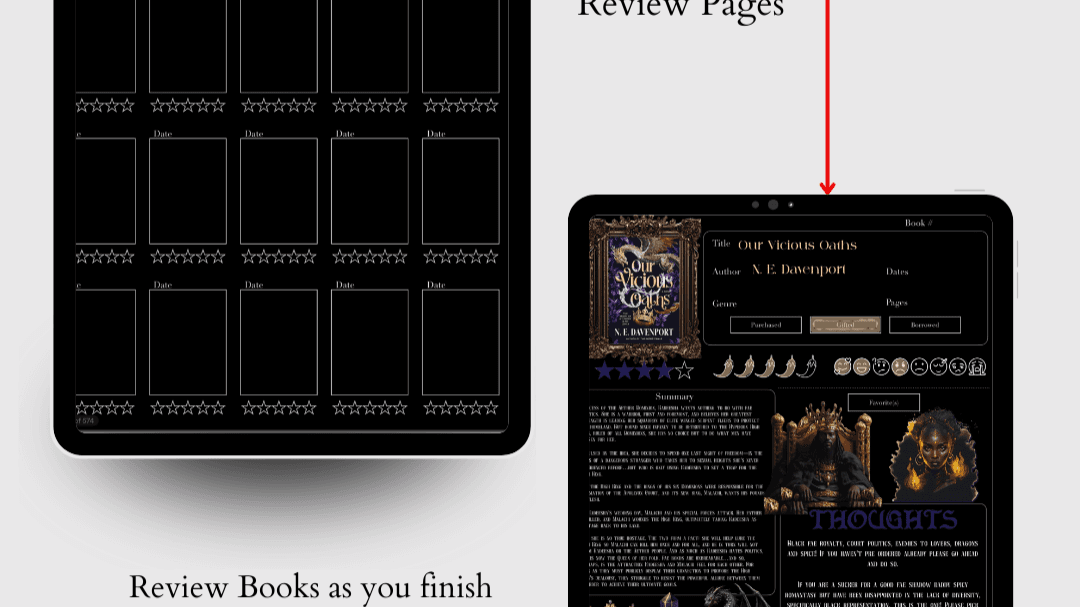 2026 DARK mode FULL Review Reading Journal