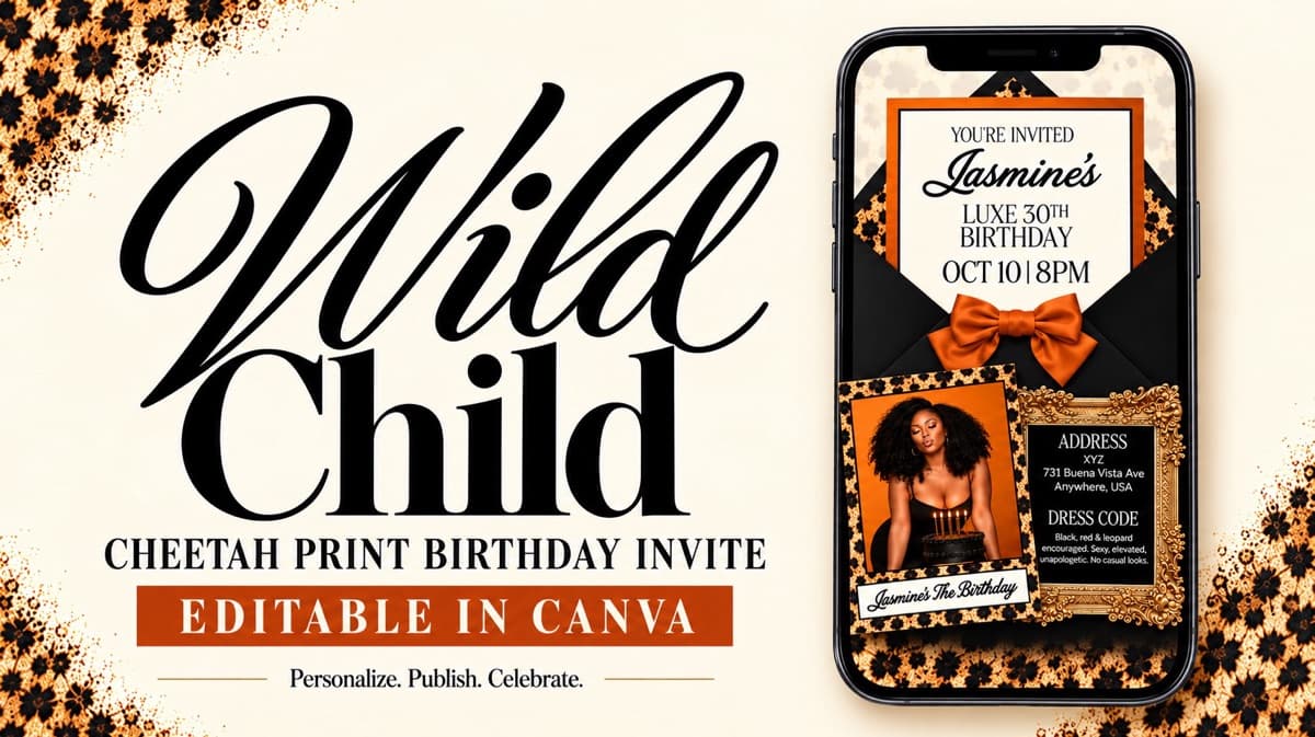 Wild Child Cheetah Print Birthday Invite
