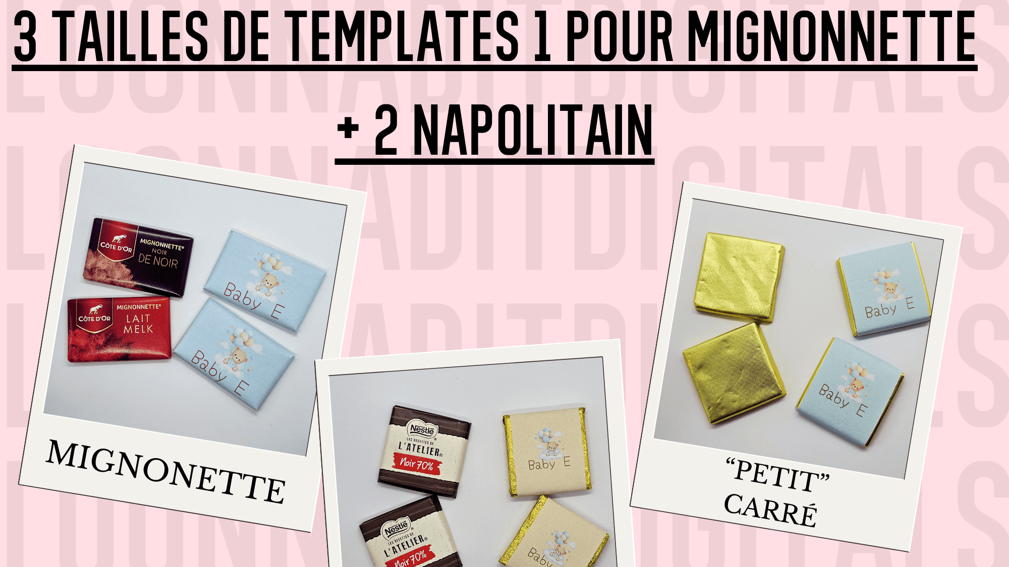 Personnalisation de Carrés de Chocolat et boîtes