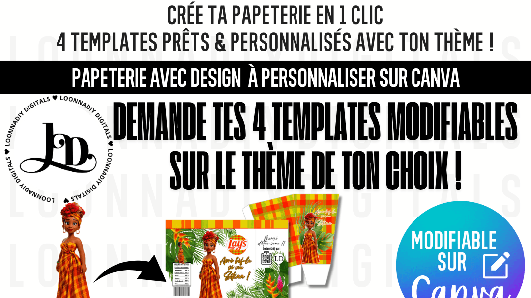 Ton thème! Tes 4 templates papeterie modifiables!!