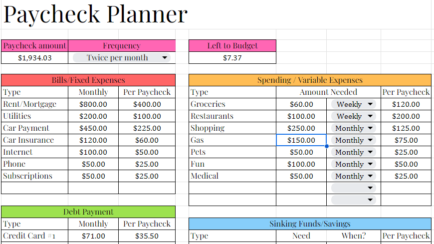 Paycheck Planner