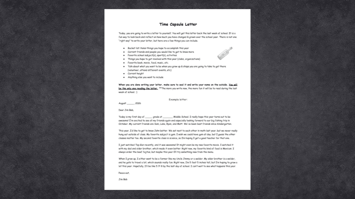 Time Capsule Letter Activity
