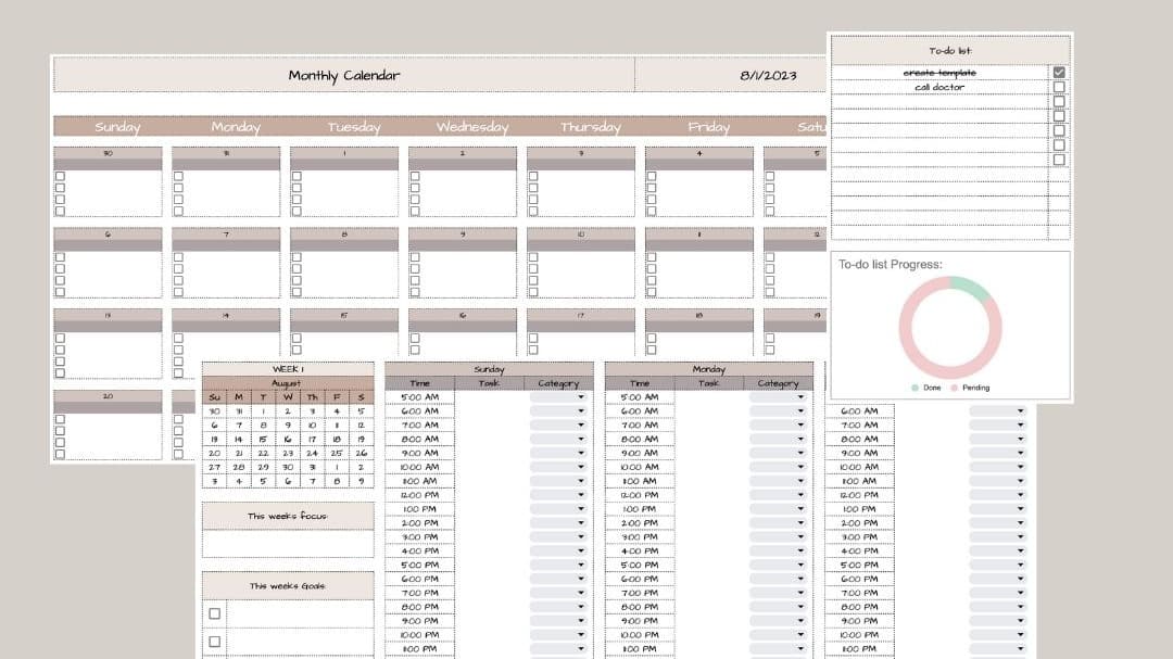 Calendar with Weekly Tabs