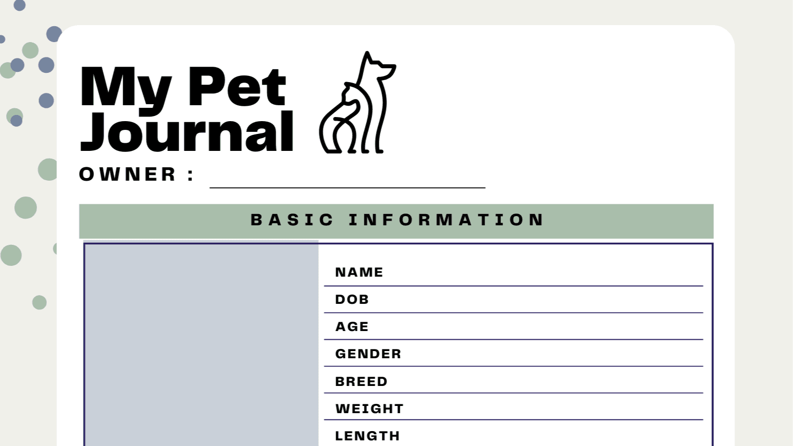 Pet Journal & Medical History Printable