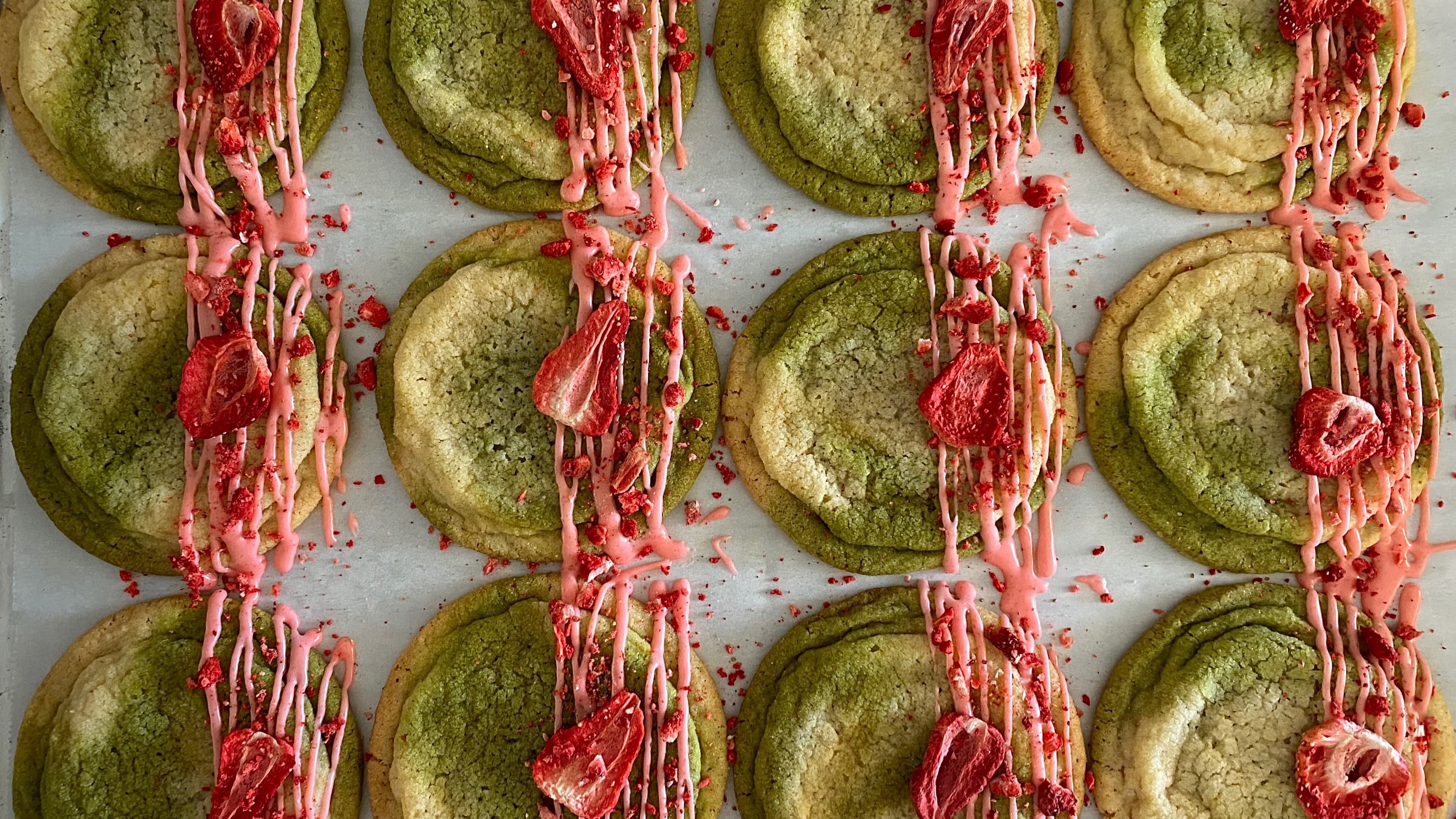 My #1 Selling Sourdough Matcha Strawberry Cookies