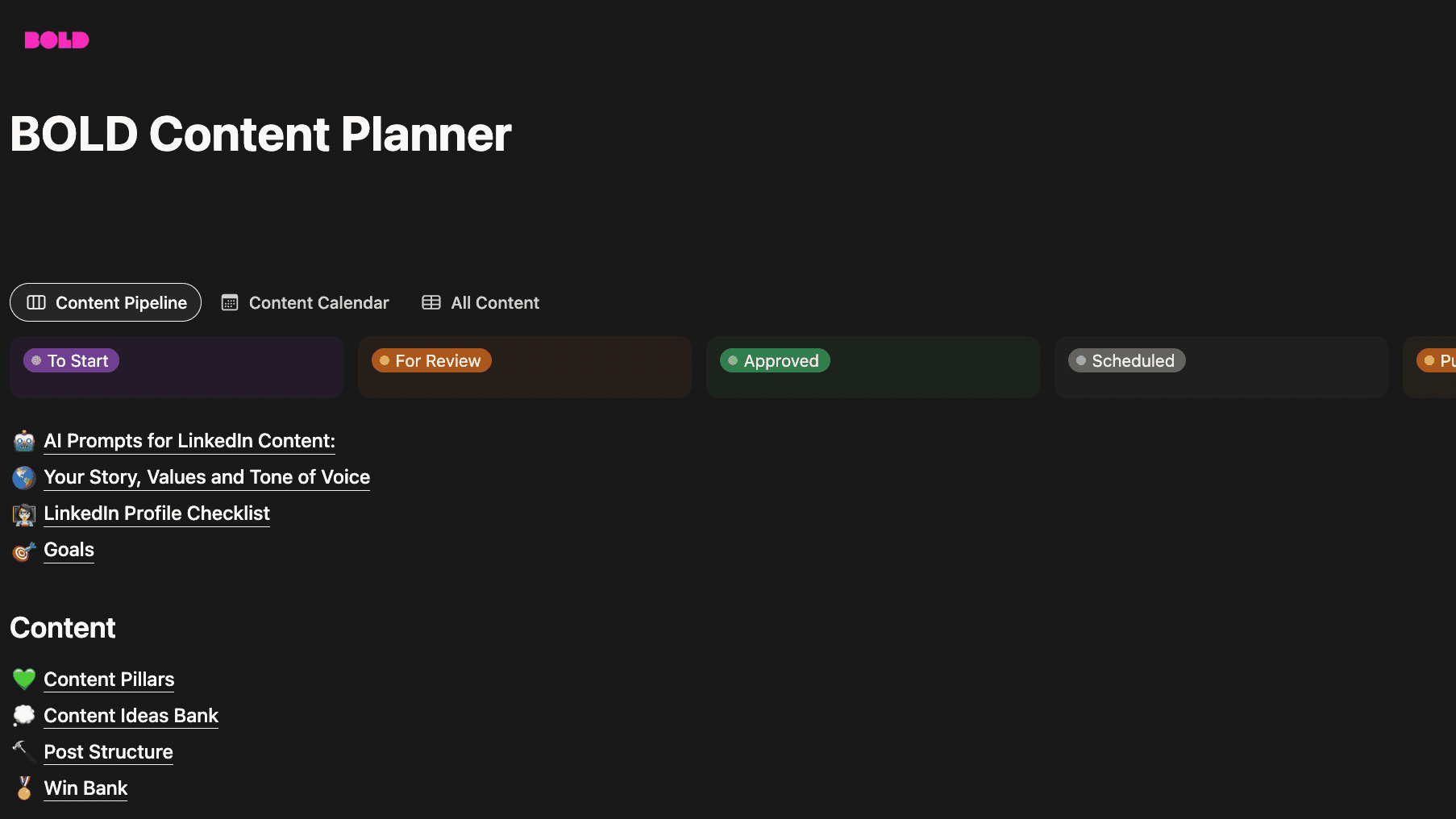 BOLD Content Planner