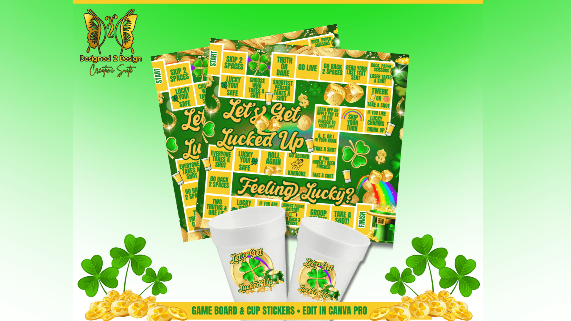 Let’s Get Lucked Up 🍀 Drinking Game & Cup Sticker