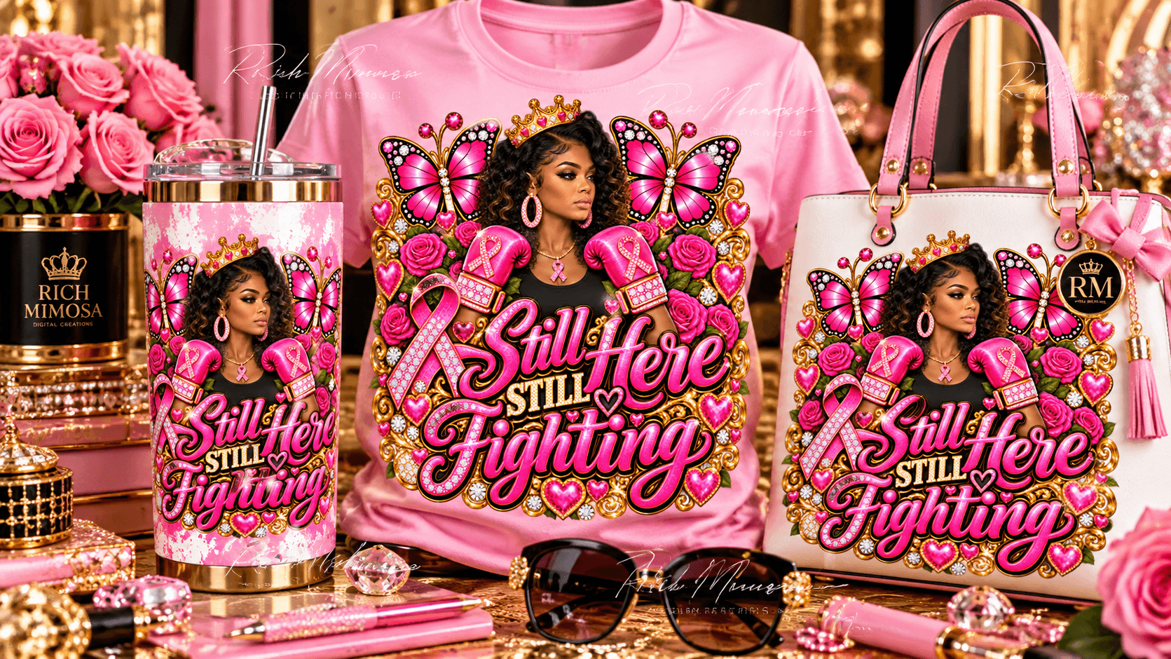 Pink Bling Cancer Fighter PNG + PLR Rights