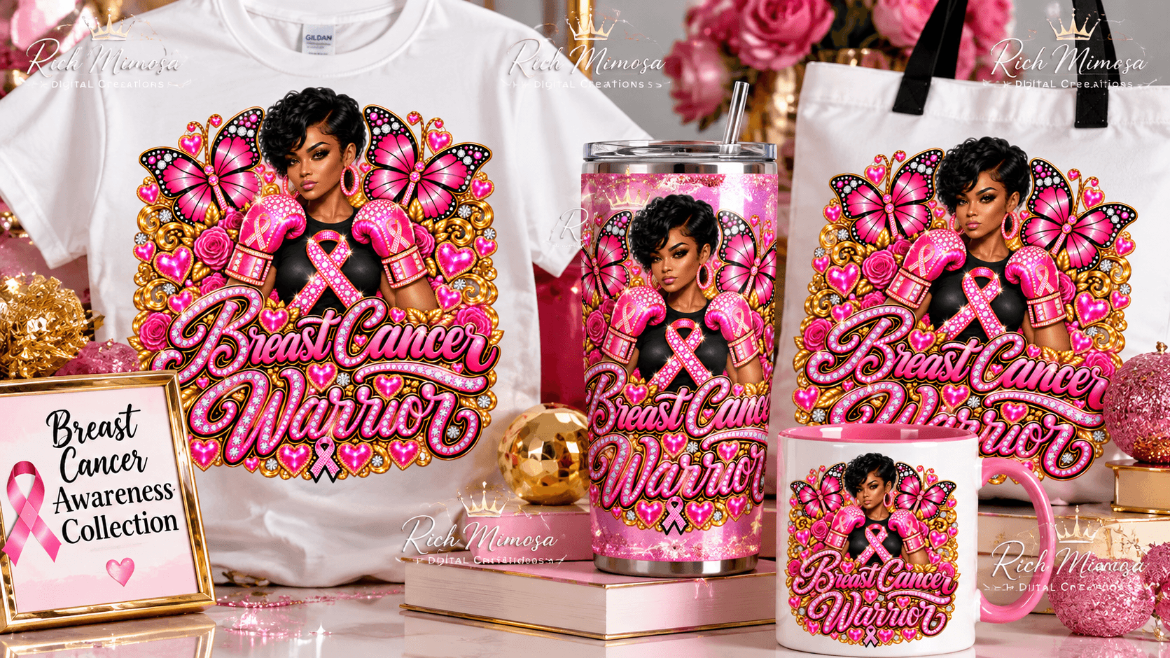 Bling Breast Cancer Warrior PNG + PLR Rights