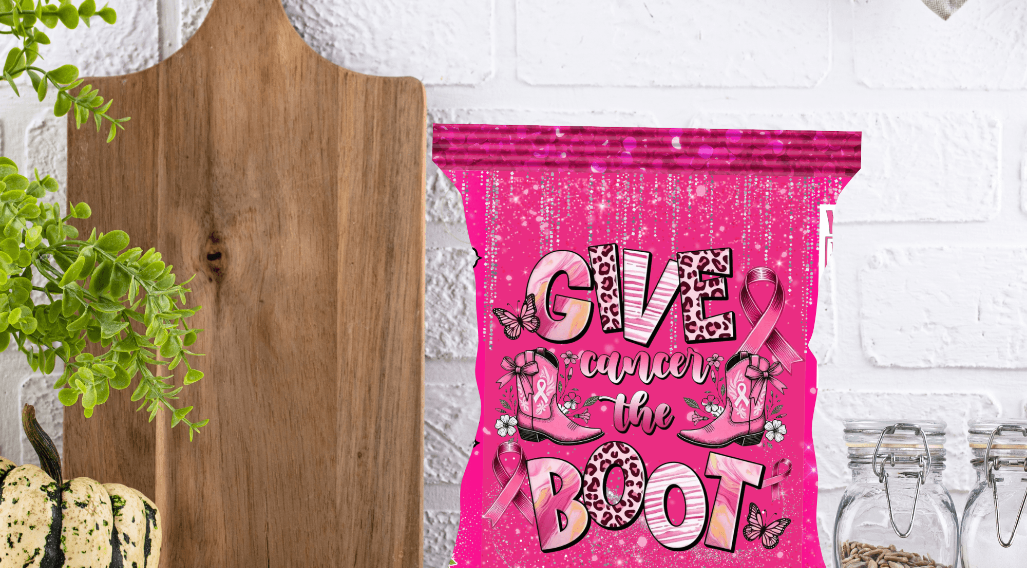 Give Cancer The Boot Editable Chip Bag Template