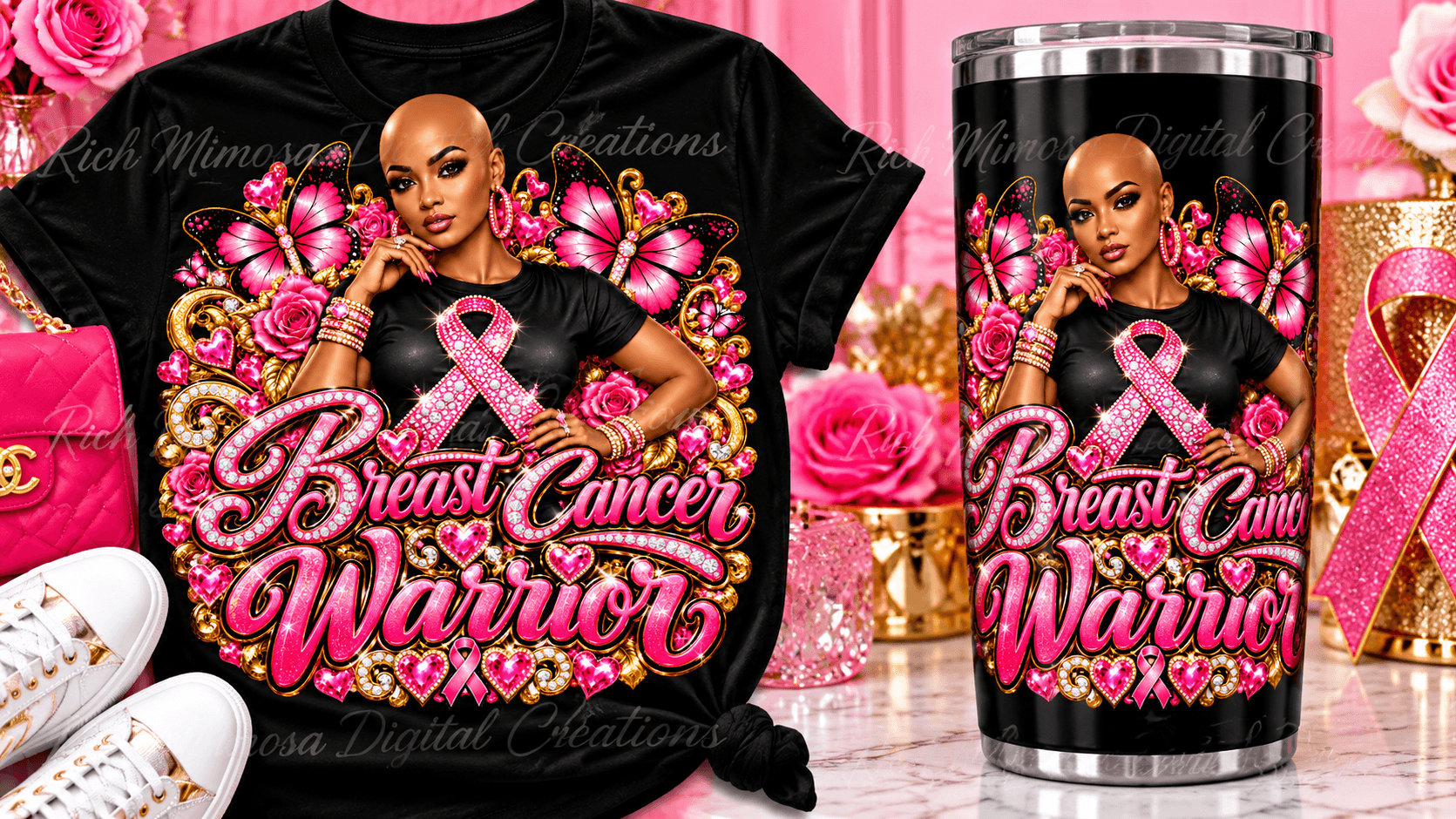 Bald Beauty Breast Cancer Warrior PNG + PLR Resell