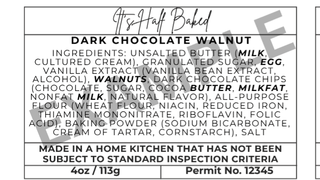 Cottage Bakery Ingredient Template