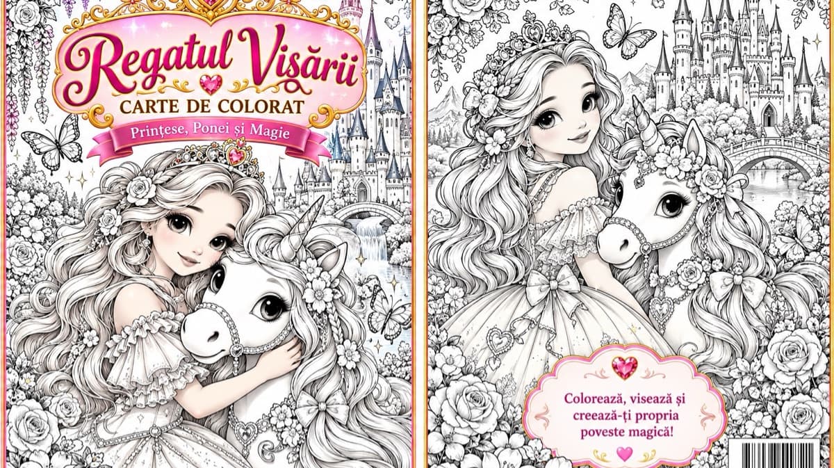 Carte de Colorat cu Prințese și și Ponei👸🐎