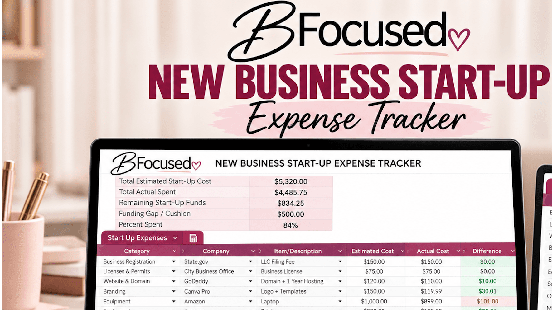 BFocused New Business Start Up Expense Tracker