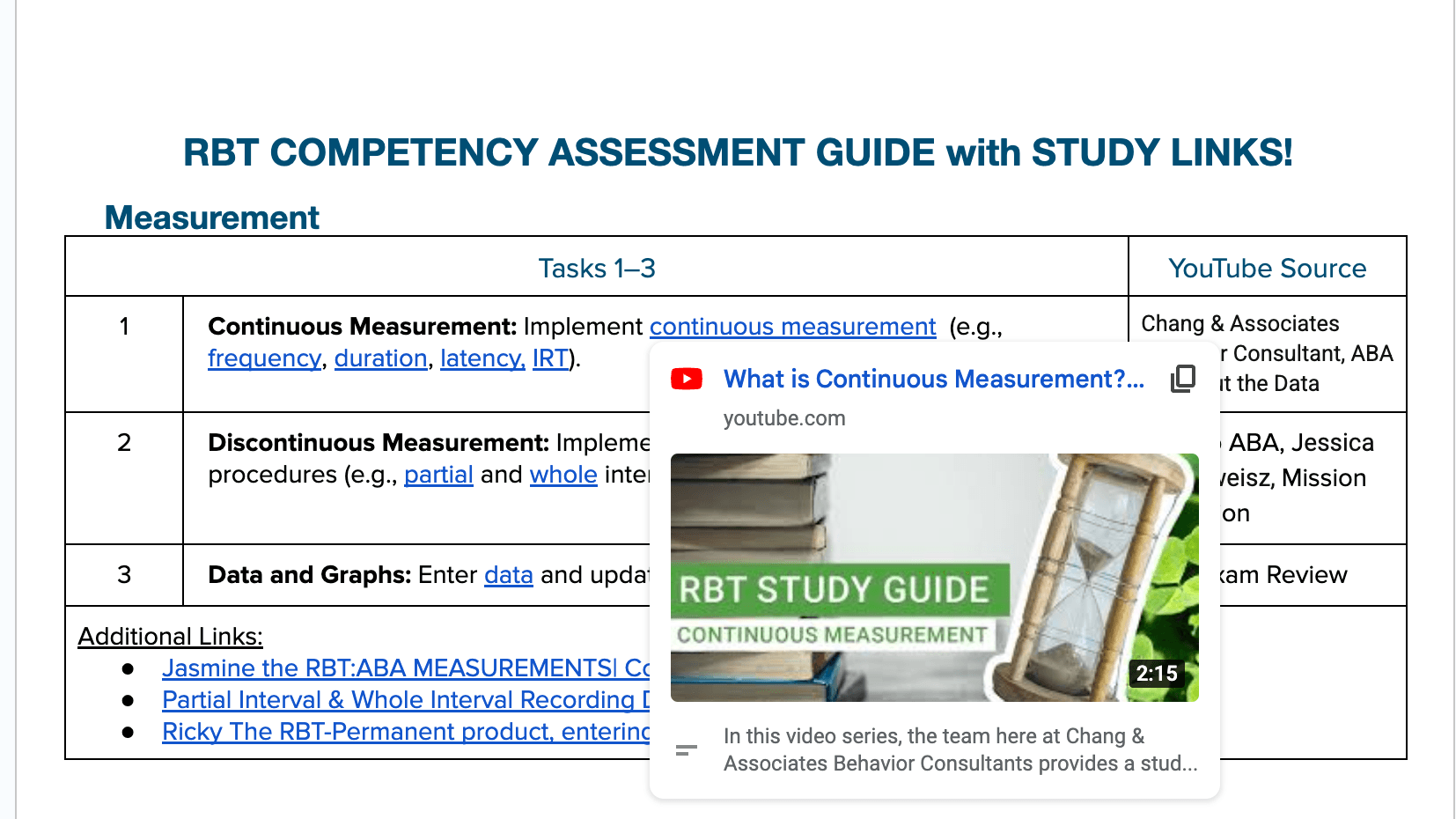 FREE with Purchase RBT Competency + Video Links