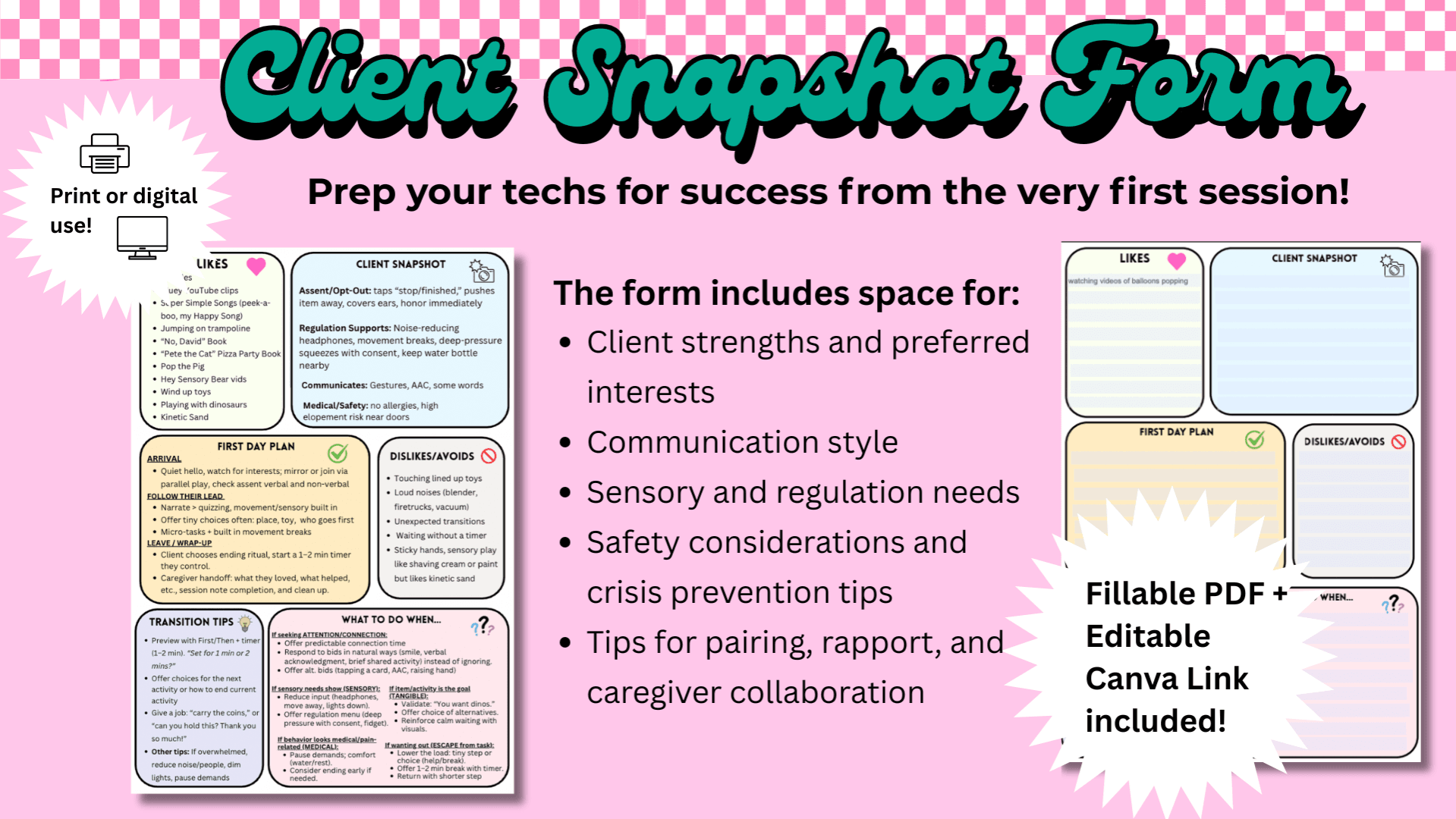 Client Snapshot Form RBT First-Day Onboarding Tool