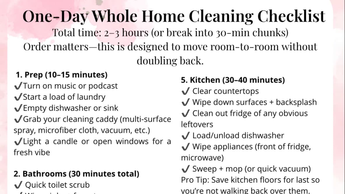 One-Day Cleaning Checklist
