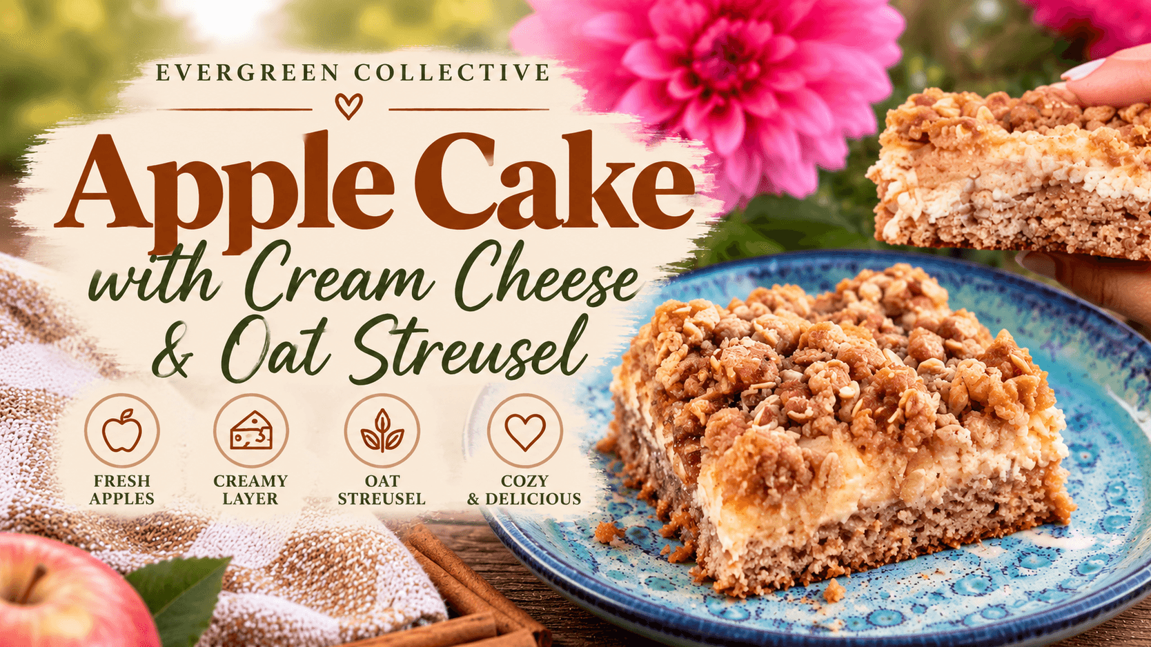 Apple Cake with Cream Cheese & Oat Streusel