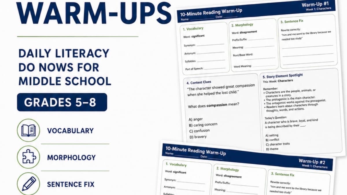 12-Week 10-Minute Reading Warm-Ups | Middle School
