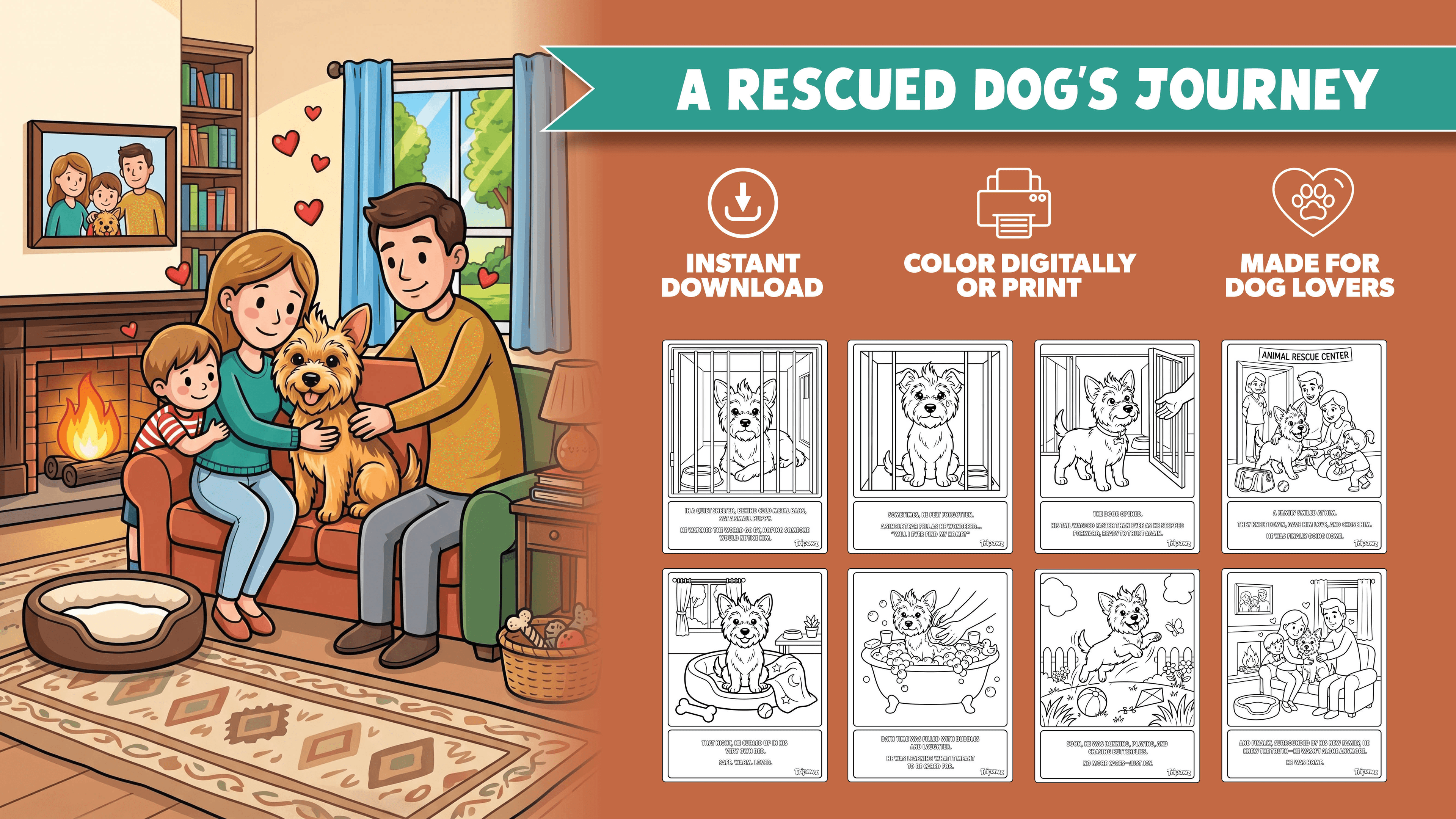 A Rescued Dog’s Journey - Digital Coloring Book