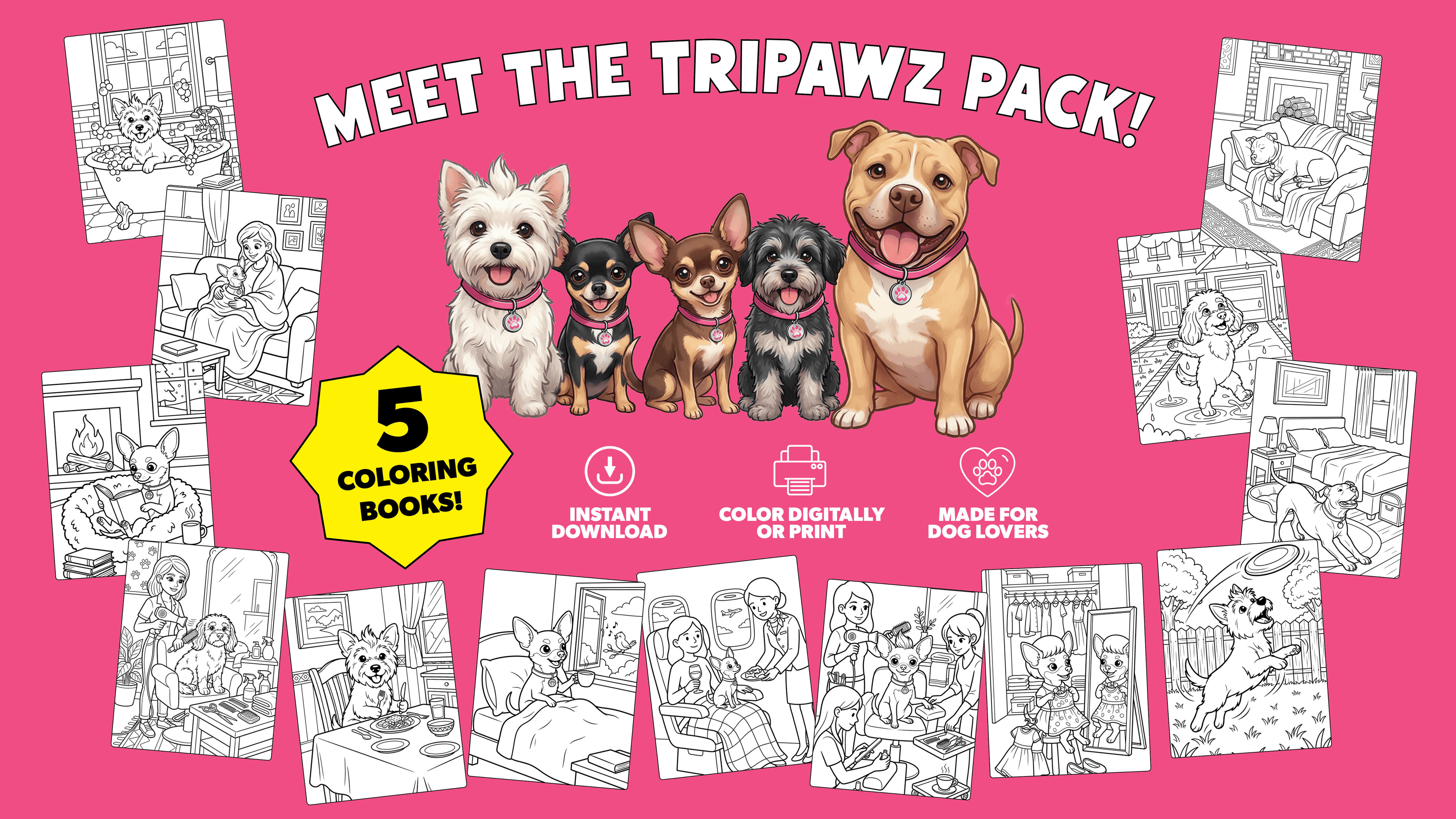 Meet the Pack - 5 Digital Coloring Books