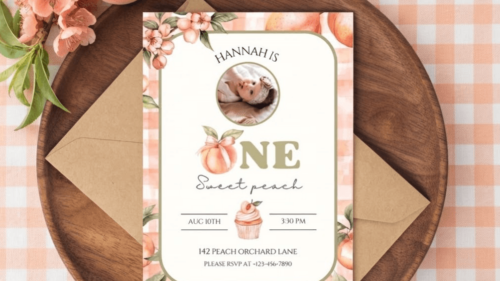 "One Sweet Peach" First Birthday Invitation