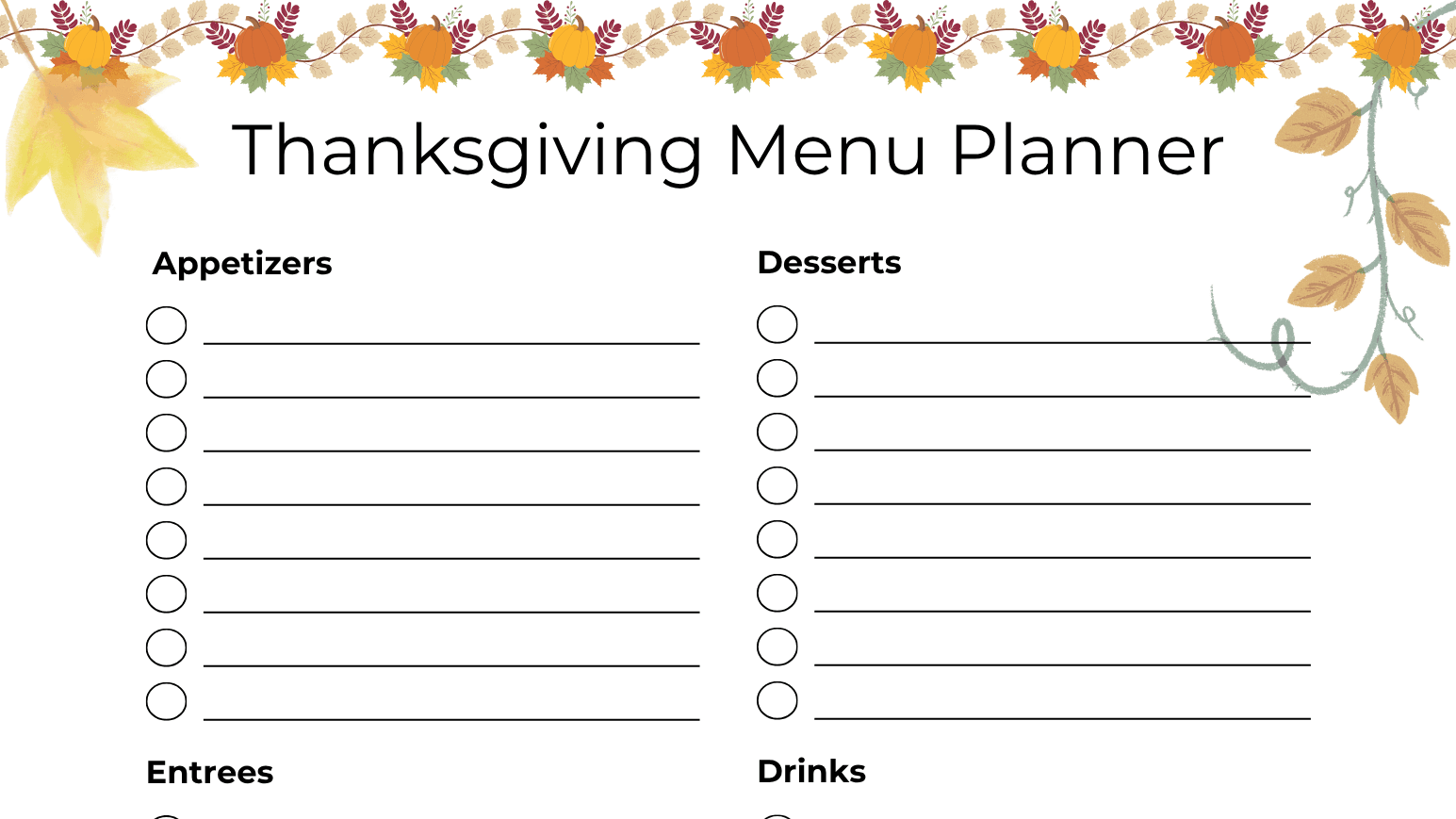 Thanksgiving Checklist, Menu, and Potluck Sign-Up