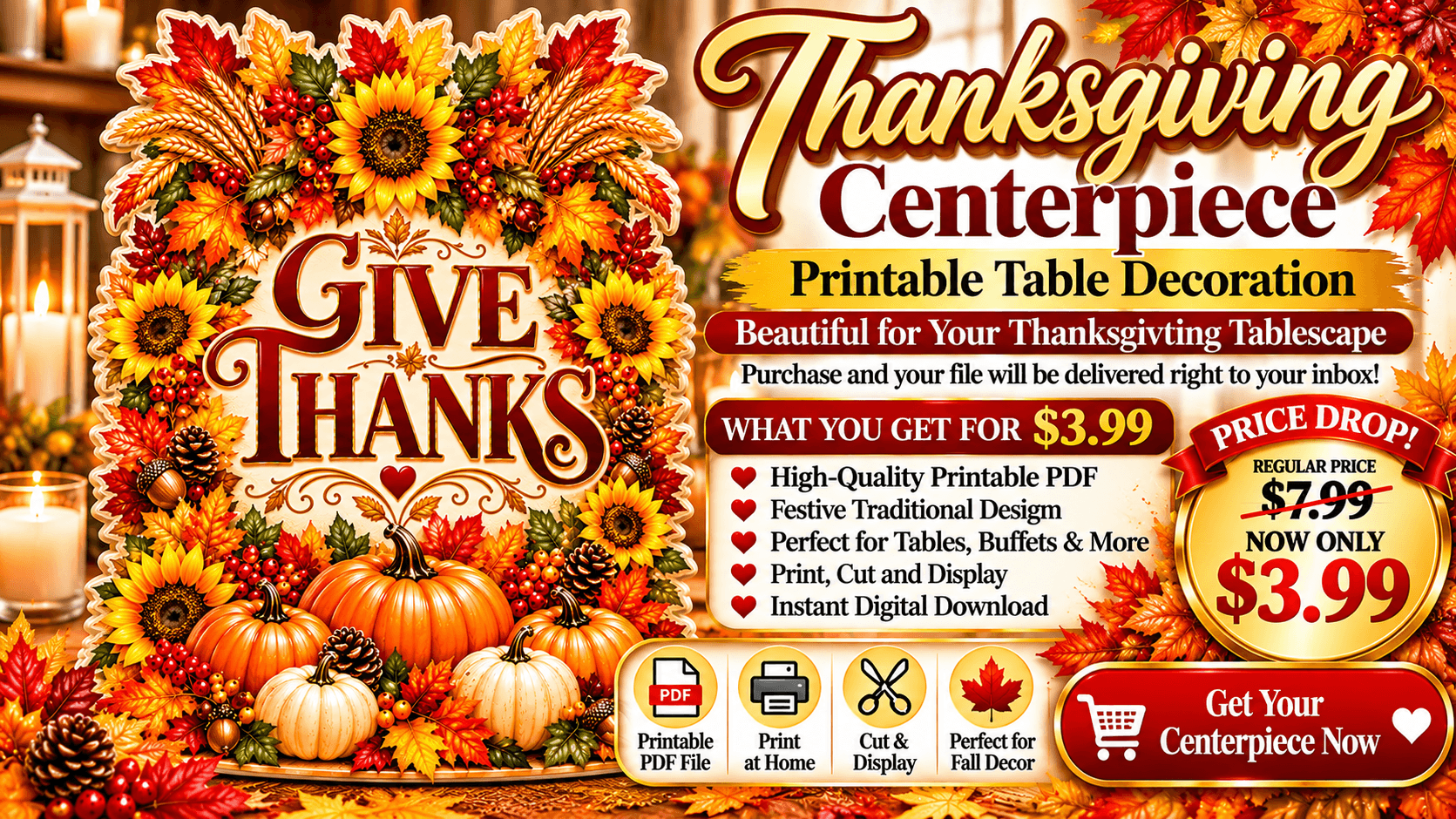 Thanksgiving Give Thanks Tablescape Centerpiece
