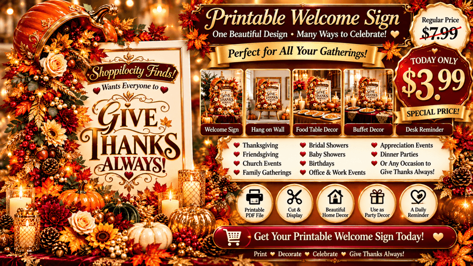 Give Thanks Always Printable Welcome Poster Sign