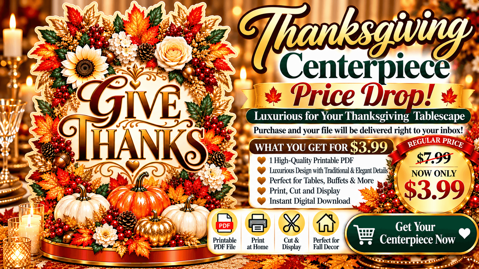 Luxurious Give Thanks Thanksgiving Centerpiece
