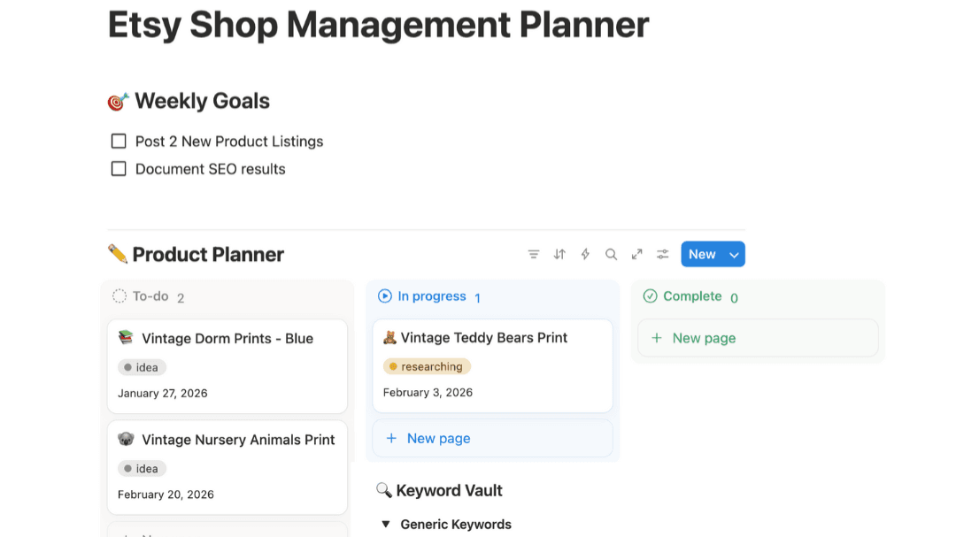 Etsy Shop Notion Planner