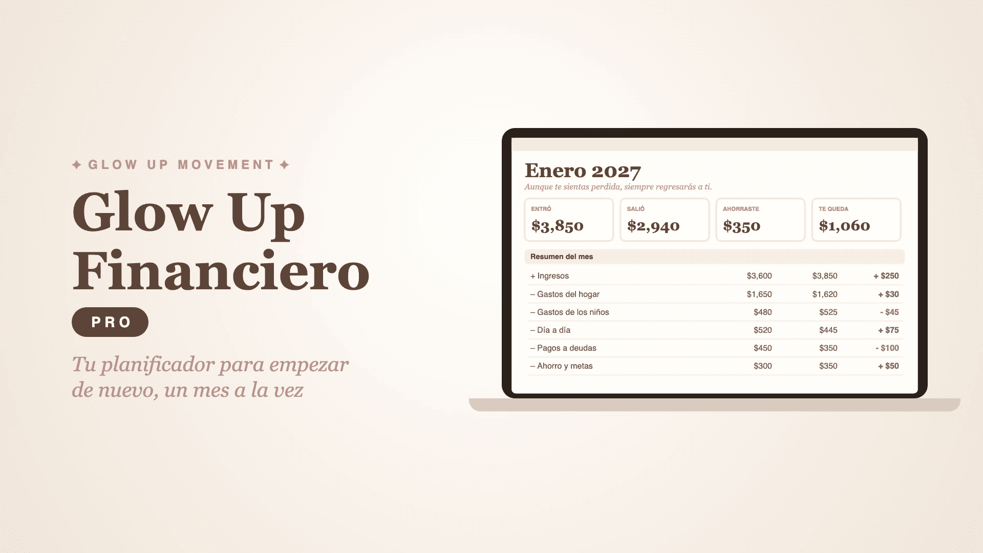 Glow Up Financiero PRO · Tu planificador mes a mes